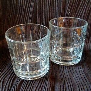 2 pc Anchor Hocking Tartan whiskey/orange juice glasses (112324E)